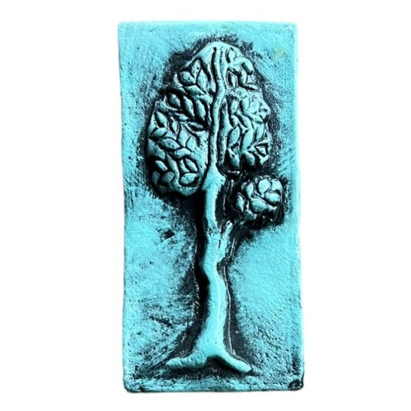 Red Clay Tile Works Teal Tree Garden/Wall Tile Notch on Back for Hanging 4 x 9 - Picture 5 of 5
